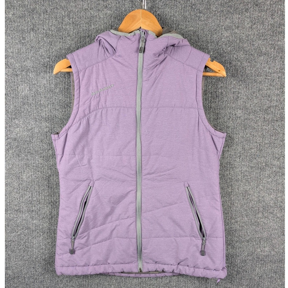 Mammut Womens Purple Hooded Insulated Vest Full Zip Hiking Outdoor Size Small